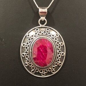BJC SAMUEL BENHAM JEWELRY Sterling Silver and Oval Faceted Ruby on Snake Chain